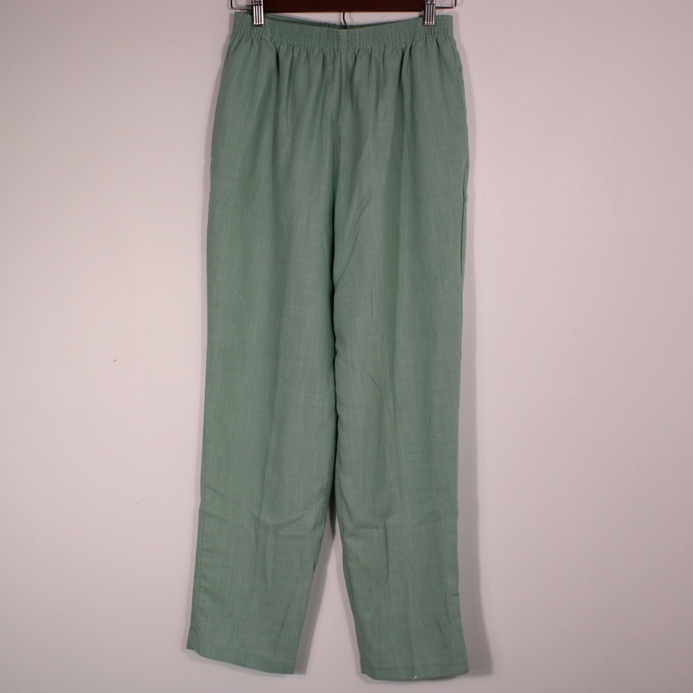 BonWorth Trousers Women S Sage Green Pull On Casual Elastic Waist Textured 25x27
